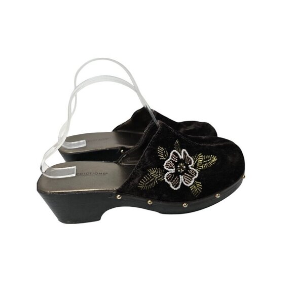 Y2K Whimsigoth Black Velvet Embroidered Clog Mule 8 1/2 - Picture 1 of 16
